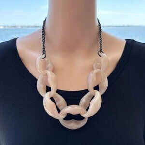 Chunky Pink Resin Link Necklace With Black Chain Accent Adjustable Length Statem